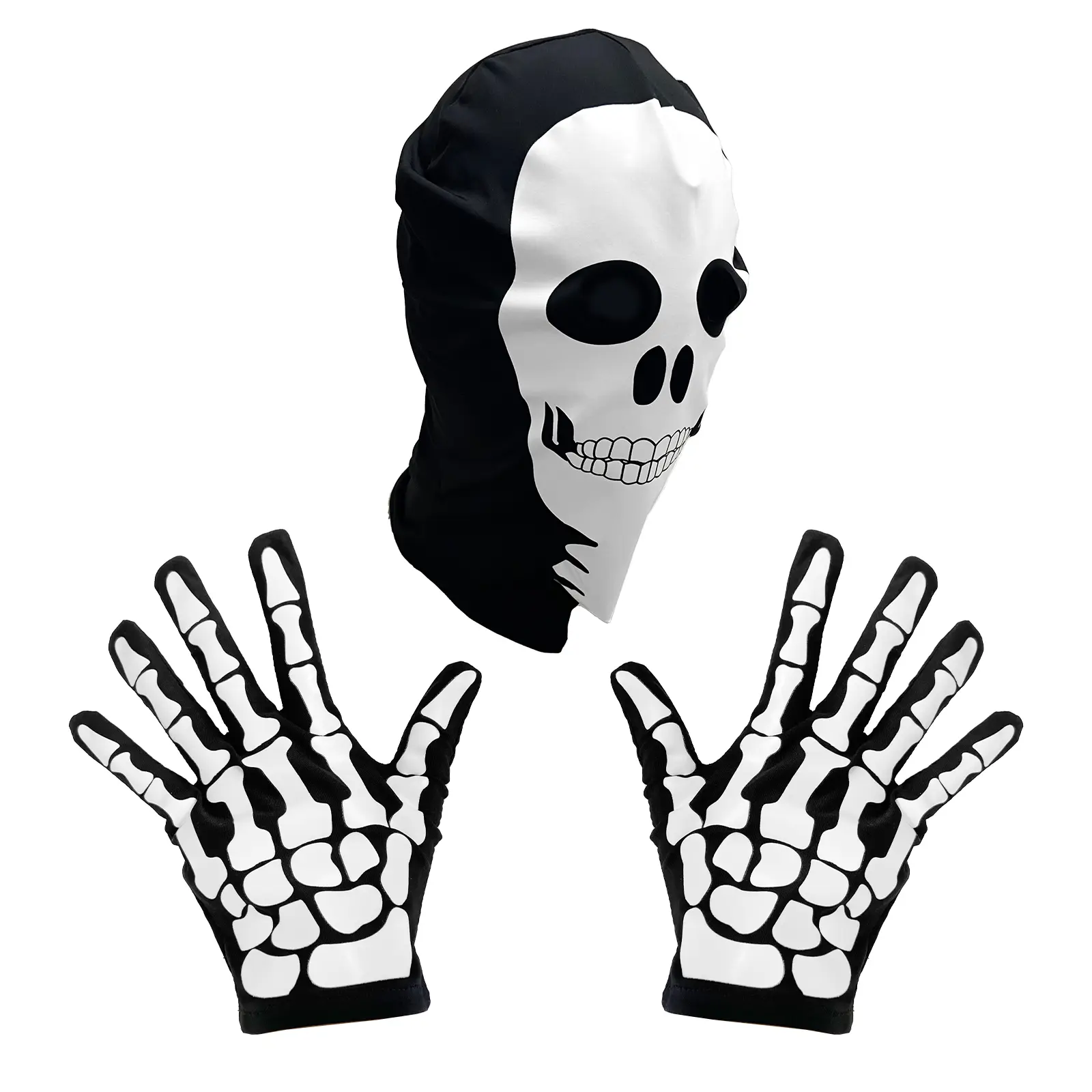 OEBLD 2 Pcs Halloween Skull Skeleton Mask, Skeleton Knit Beanie with Eye Holes and Glove Set Glow in the Dark Day of the Dead Skull Mask Halloween Costume for Masquerade Cosplay Costume Party