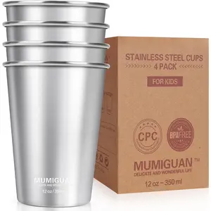 Stainless steel cups for kids 12oz350ml 4 pack stainless steel tumbler kids cups camping stainless steel cups stackable metal drinking glasses bpa free stackable durable