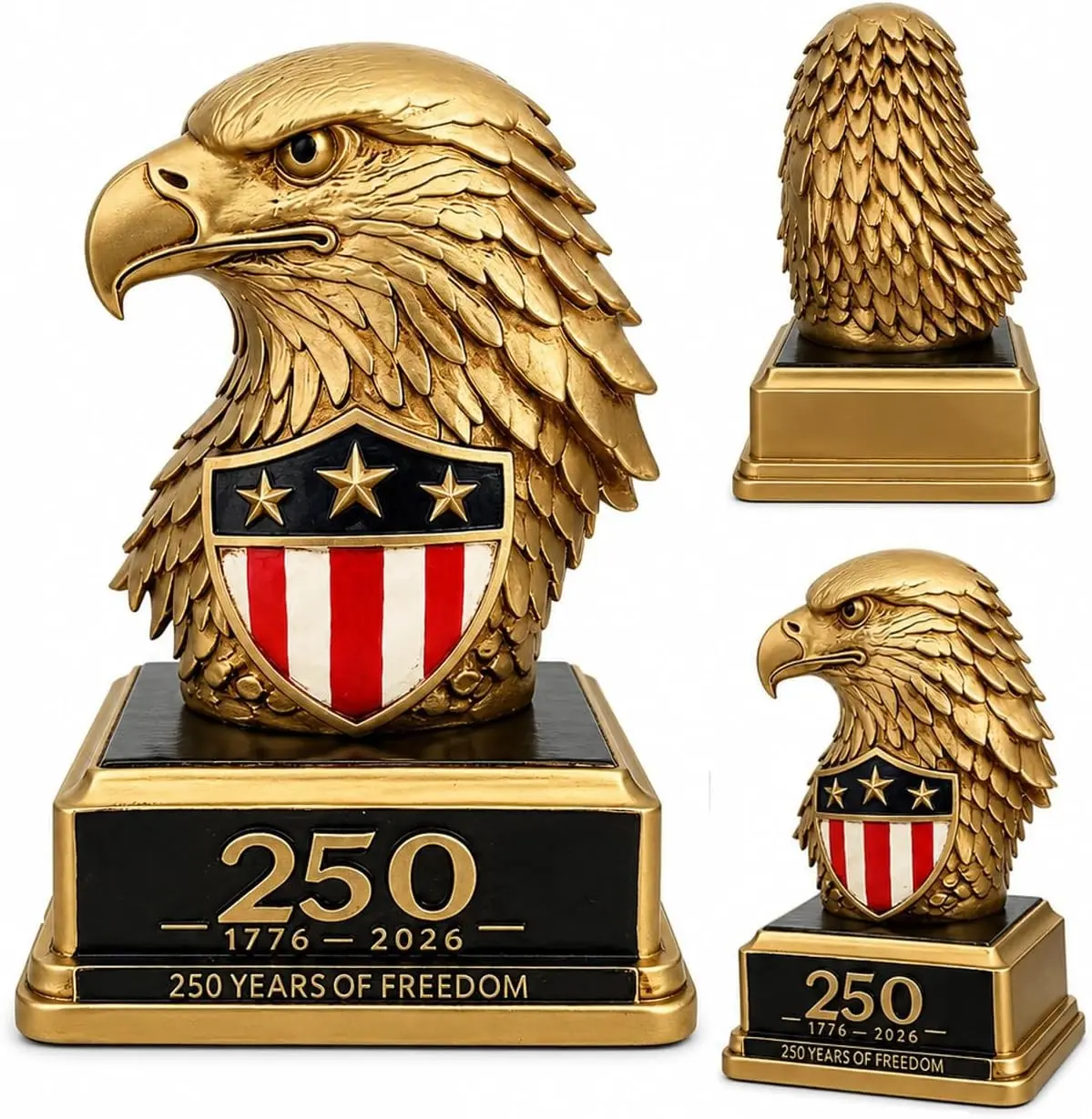 250th Anniversary USA Eagle Head Statue – Patriotic Resin Bald Eagle Bust Decor, 1776–2026 “250 Years of Freedom” Collectible Figurine, Desktop Ornament Gift for Men, Veterans & Office