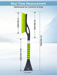 Extendable Heavy Duty Ice Scraper with Brush 27" Snow Brush & Ice Scraper for Car Windshield – Foam Grip, Green