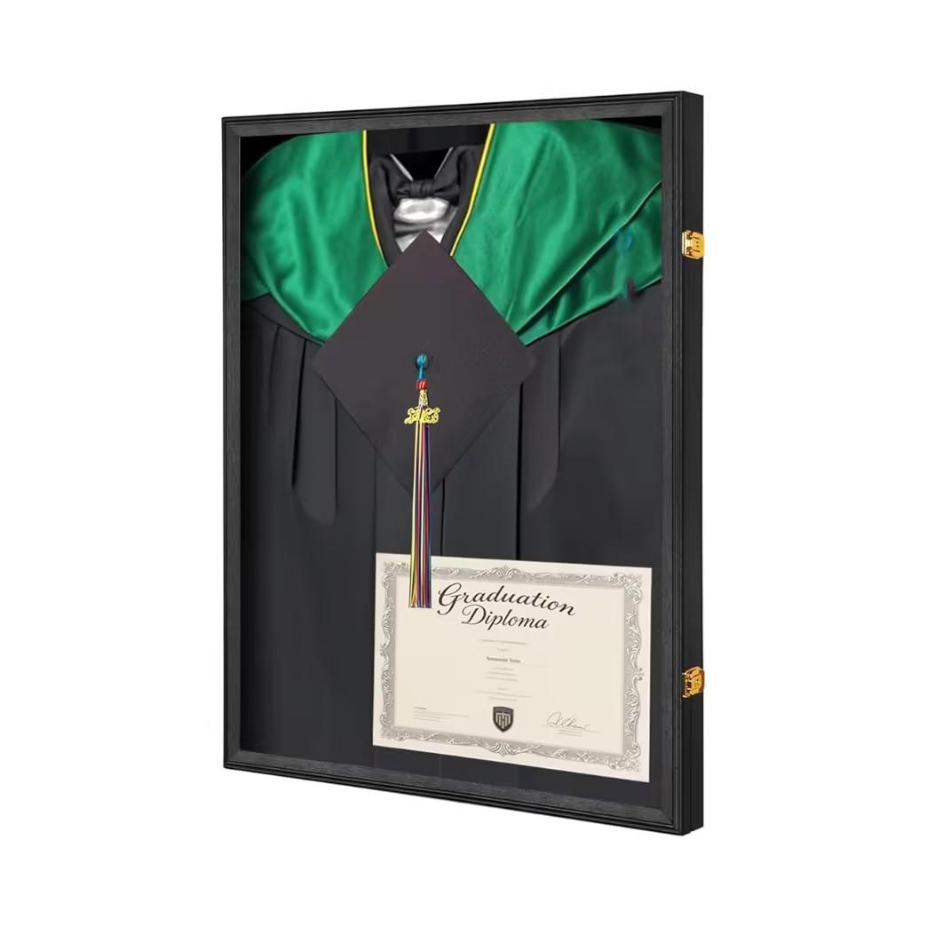 Large Graduation Shadow Box – Graduation Gown Display, Wall‑Mountable Lockable Graduation Display Frame with Acrylic Glass Door, Ideal for Graduation Keepsakes, Cap & Gown, Diplomas, Large Black