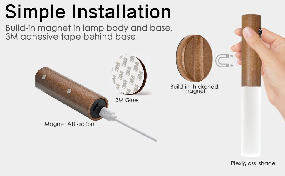 Wooden Motion Sensor Lights Indoor, Magnet Body Hallway Rechargeable LED Wireless Battery Operated Wall Sconce, Portable Decor Torch Night Lighting for Bedroom (Walnut Wood 2PCS)