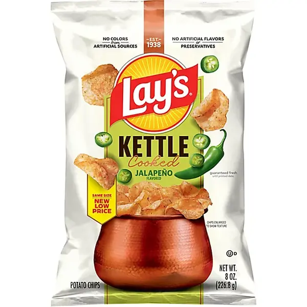 Lay’s Kettle Cooked Jalapeño Potato Chips, 8 oz Bags, Pack of 3
