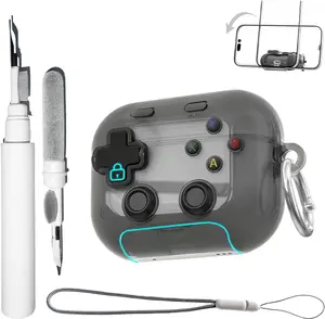 AirPods Pro 3 Case with Safety Lock & Kickstand, Clear Shockproof Cover with Cleaner Kit, Keychain & Lanyard, Cute Cartoon Game Design