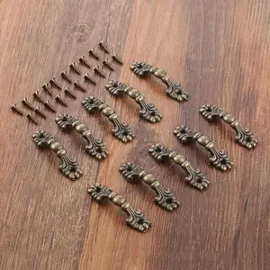 10 Sets Vintage Bronze Jewelry Box Handles, Zinc Alloy Drawer Pulls, Decorative Closet Door Knobs, Elegant Home Accessories