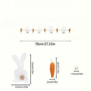 1pc Easter Bunny and Carrot Wooden Bead Wreath - Festive Rabbit Shaped Hanging Decoration for Home, Suitable for Easter, Halloween, Christmas