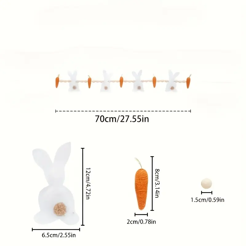 1pc Easter Bunny & Carrot Wooden Bead Wreath - Rabbit-Shaped Festive Hanging Decoration, Home Room Ornaments, Suitable for Easter Celebrations