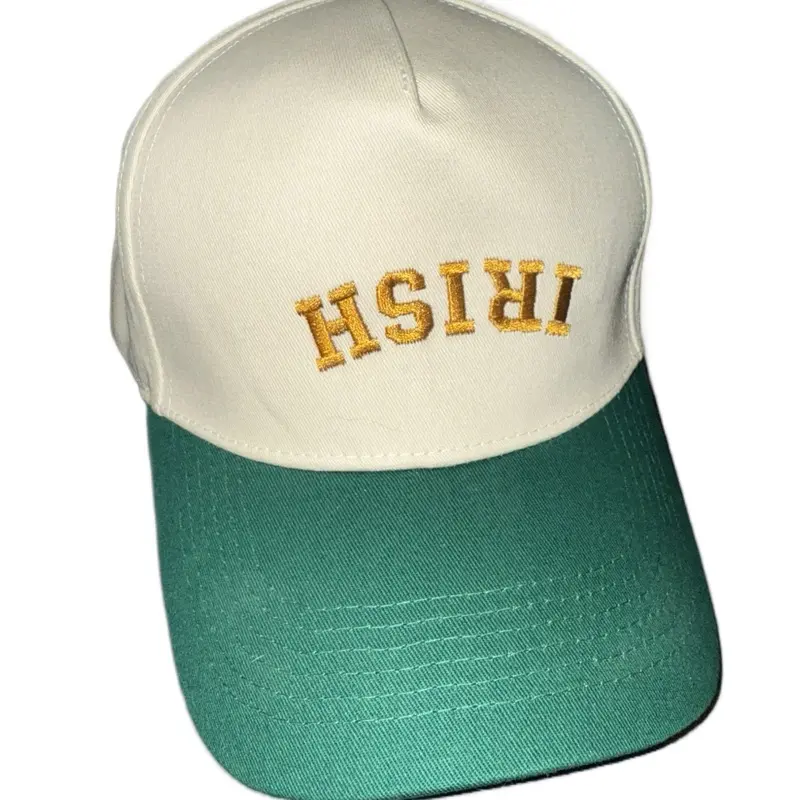 Inverted Irish Hat - Cream and Green Baseball Cap with Gold Embroidery