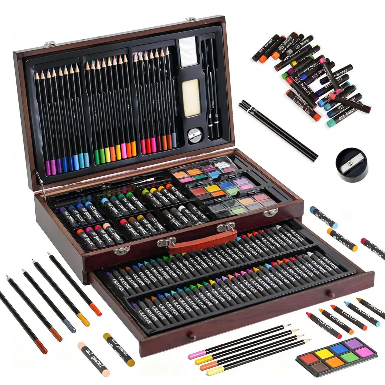 140 Luxury Art Set, Acrylic Paints, Crayons, Colored Pencils, Wooden Storage Box, Professional Art Tools Kit for Adults, Teens, Artists, Art Drawing Supplies, Premium Art Supplies