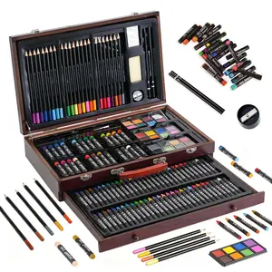 140 Luxury Art Set, Acrylic Paints, Crayons, Colored Pencils, Wooden Storage Box, Professional Art Tools Kit for Adults, Teens, Artists, Art Drawing Supplies