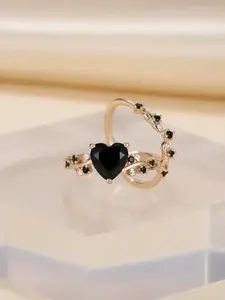 2pcs/set Women's Elegant Artificial Gemstone Decorated Heart Design Ring, Fashion Jewelry For Women & Girls, All-match Accessory, Heart Cluster Ring