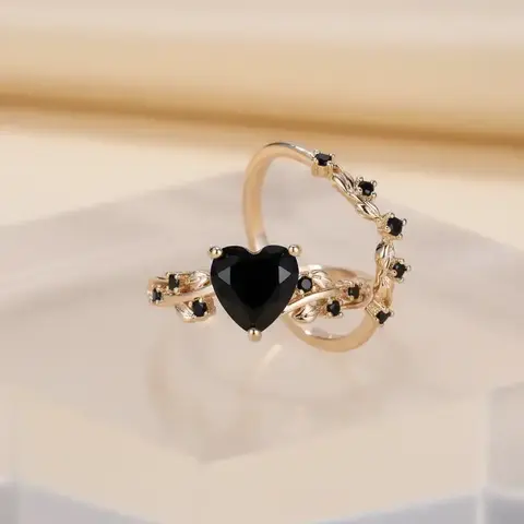 2pcs/set Women's Elegant Artificial Gemstone Decorated Heart Design Ring, Fashion Jewelry For Women & Girls, All-match Accessory, Heart Cluster Ring, Elegant Fashion Rings, Beautiful Rings