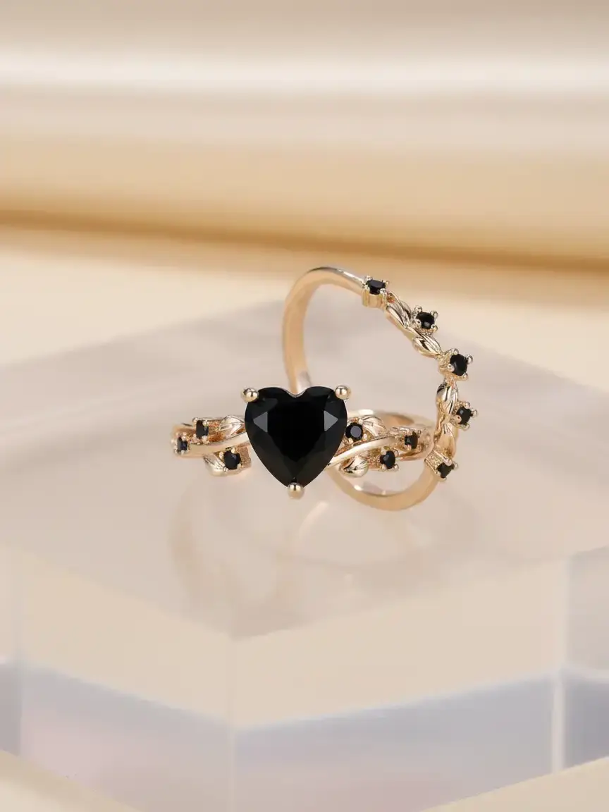 2pcs/set Women's Elegant Artificial Gemstone Decorated Heart Design Ring, Fashion Jewelry For Women & Girls, All-match Accessory, Heart Cluster Ring, Elegant Fashion Rings, Beautiful Rings
