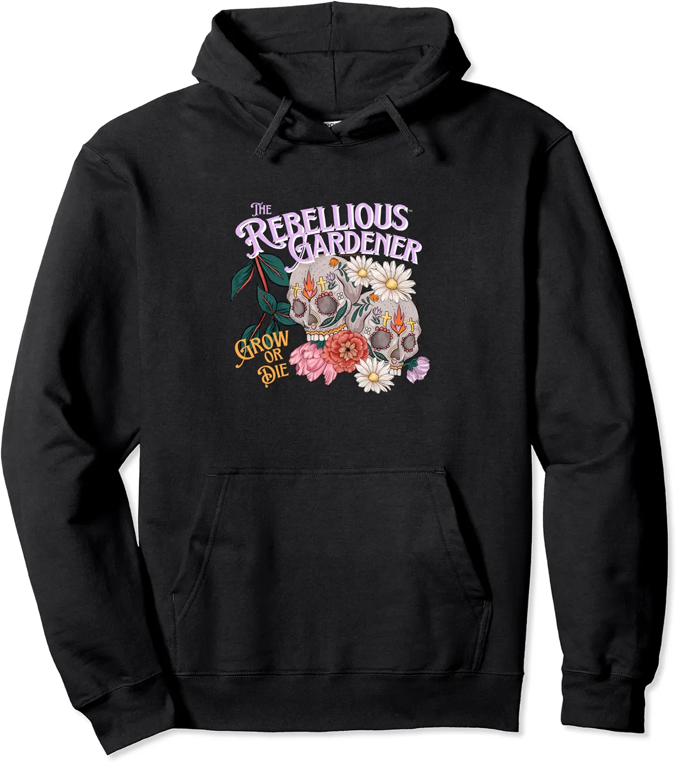 Grow Or Die Rebellious Gardener Skull Flowers Garden Art Pullover Hoodie - Andrewzhang Shop 24B09WNJTPH6