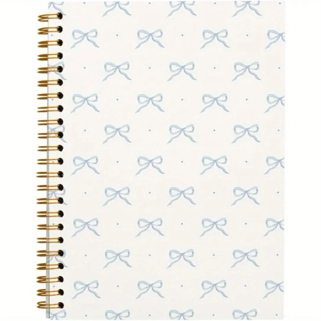 Bow Pattern Spiral Notebook Journal, 1 Count Blue Trendy Aesthetic Hardcover Notebook with 50 Pages, Student Stationary, Office Stationery & Supplies