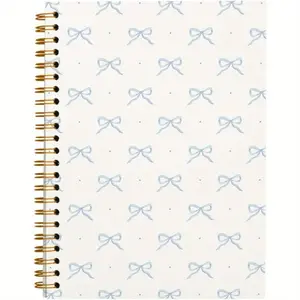 Bow Pattern Spiral Notebook, 1 Count Blue Trendy Aesthetic Hardcover Notebook with 50 Pages, Student Stationary, Office Stationery & Supplies