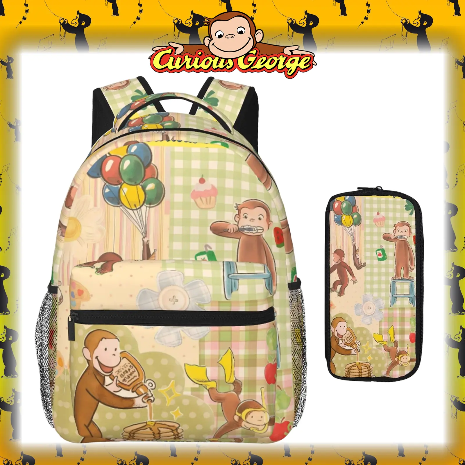 Casual Curious george Outdoor Backpack Curious george toys Laptop Daypack Aesthetic Plush Print Curious george stuffed animal Travel Backpack for School Work Camping Women Men, Ideal for Music Festivals, Birthday Gifts & Christmas Full