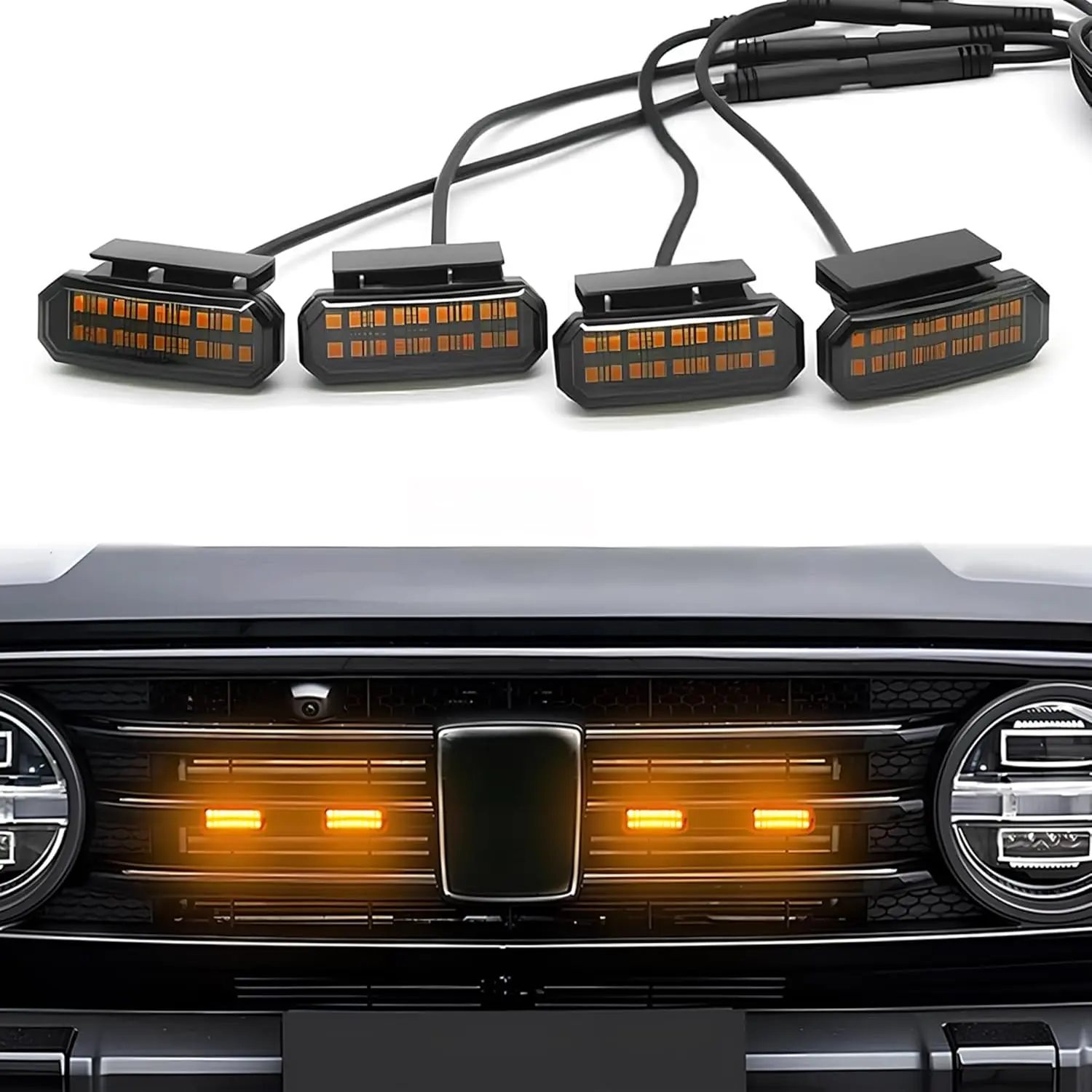 4PCS Amber LED Grill Lights for Trucks, Clip On Grille Lights Kit