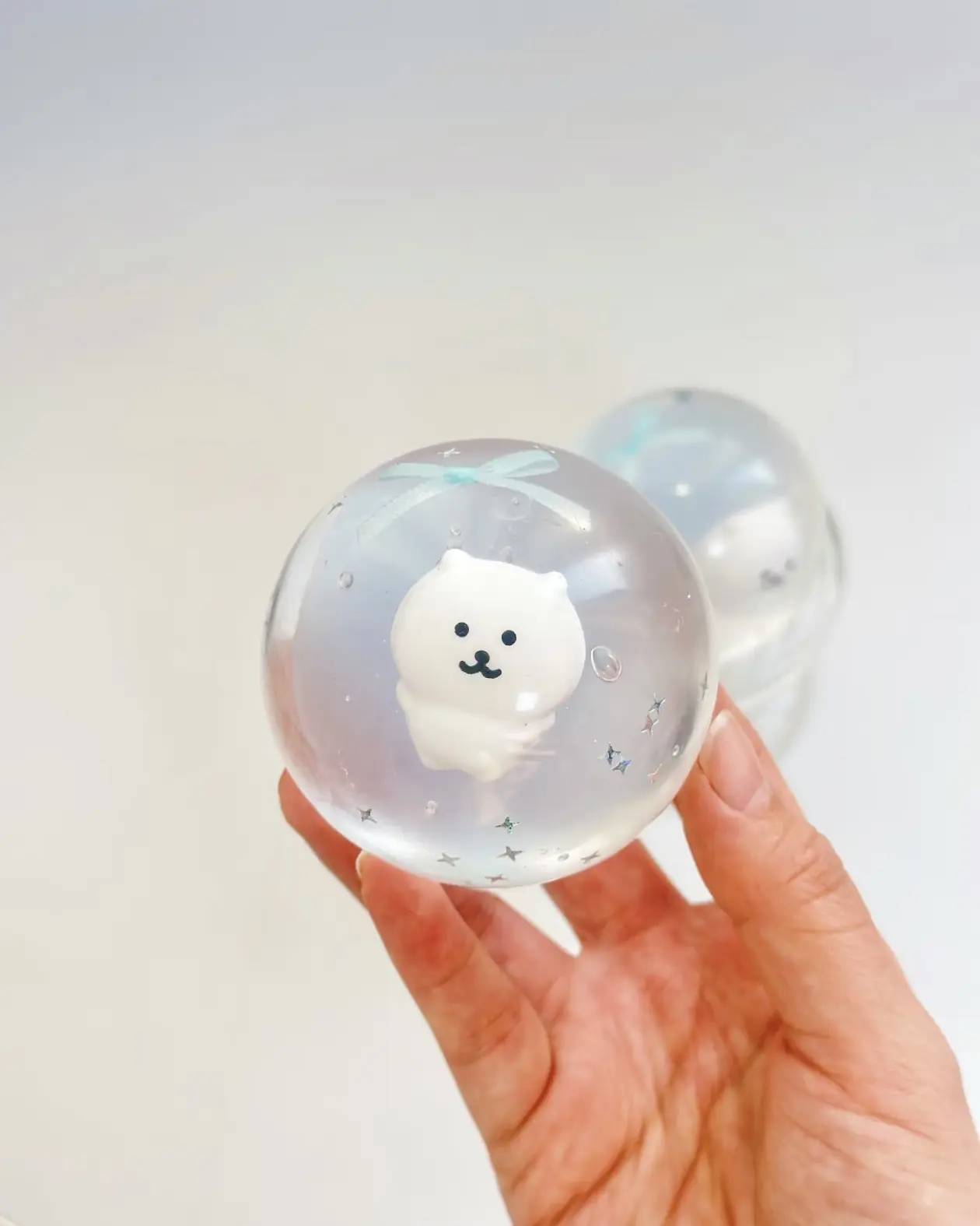 White Bear Handmade Squishy Ball – 6cm Clear Blue Soft Stress Relief Squeeze & Sensory Fidget