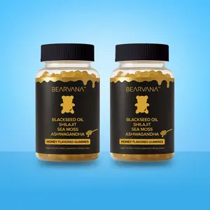 BEARVANA BlackSeed Oil, Shilajit, Sea Moss, Ashwagandha Gummies - Double Pack (2 Bottles) - Honey Flavored - Vitamin C + D - One Month Supply (60 gummies) -Wellness Dietary Supplement