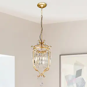 13.8 Inch Modern Copper K9 Crystal Chandelier, Luxury Elegant Small Crystal Ceiling Light, Dining Room Light Fixture, for Kitchen Bedroom Foyer Hallway