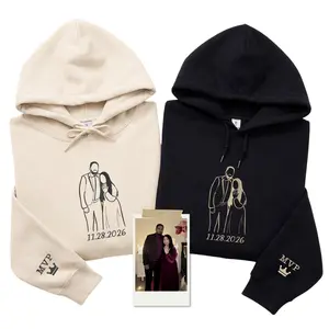 Custom Couple Embroidered Hoodie – Personalized Portrait from Picture Gift for Birthday Anniversary Valentines Day