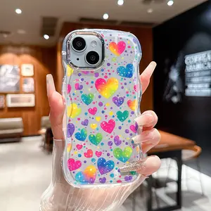 Phone case - Shiny rainbow heart and polka dot pattern, with water ripple electroplated edge design, suitable for iPhone, including 12, 13, PRP, PROMAX, 14, 15, PRO, PLUS, 16, E, 17, AIR, and PROMAX. It's the perfect gift for a girlfriend