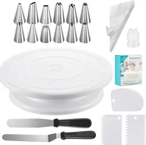 69 PCS Cake Decorating Kit Baking Supplies - 12'' Cake Stand Turntable with 50 Piping Bags, 12 Piping Tips, Coupler, 2 Spatulas & 3 Scrapers - Professional Cake Decorating Tools for Baking