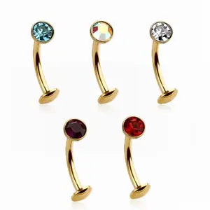 14g Gold Threadless Belly Ring with Small Gem Top for Minimal Look Piercing Jewelry, Belly Button Ring Piercing