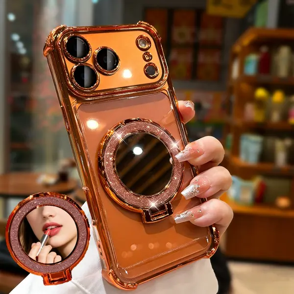 for iPhone 17/16/15/14/13/12/ Pro Max featuring a stylish mirror holder thickened airbags at four corners for anti-drop a fashionable look and a camera protective film iPhone  case accessories. iphone 17 pro max case