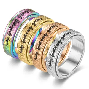GAB Titanium Stainless Steel Anxiety Ring for Women Men Fidget Spinner Ring, Size 6-12, Width 8MM, 4-Color: Rose Golden-Rainbow-Silver-Rose Golden