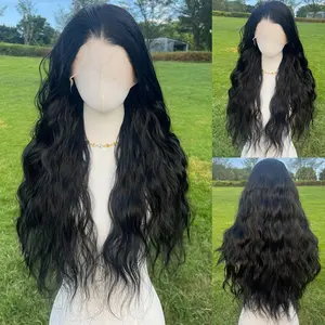 Smilco/28Inch Black Long Curly Wig 13×4 Lace Front Free Part Synthetic Lace Front/SM9602