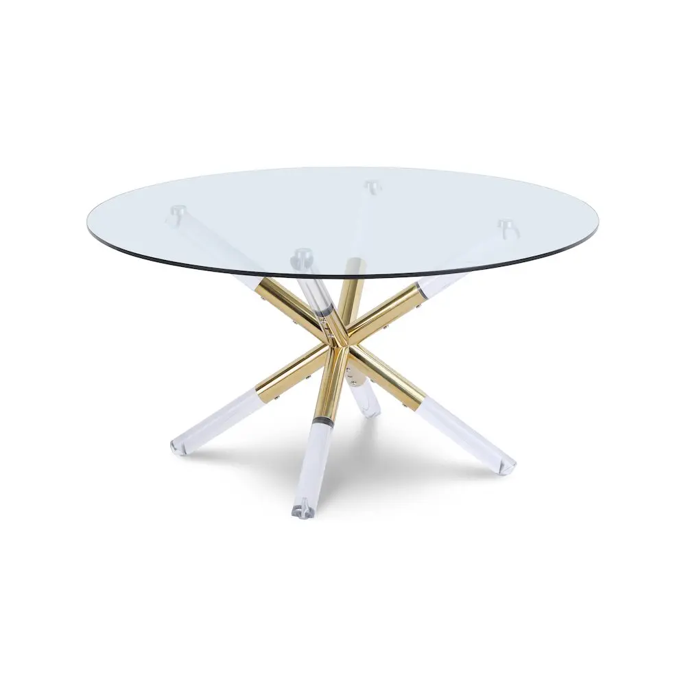 Modern Mercury Acrylic-Gold Coffee Table with Acrylic Legs, Indoor Furniture Table for Living Room