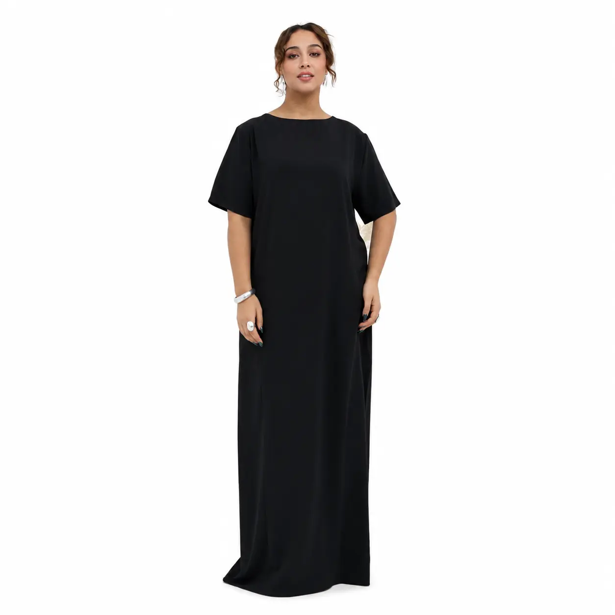 Women's Lightweight Layali Essential Nida Fabric Casual Short-Sleeve Basic Inner Maxi Slip Dress - Breathable, Modest Islamic Innerwear with Elegant Fit for Modest Fashion