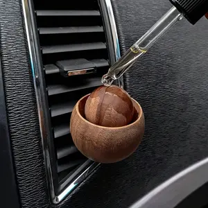 Handcrafted Natural Walnut Car Air Freshener Diffuser, Elegant Wooden Spherical Design, Battery-Free, Long-Lasting Fragrance, Portable Car Diffuser