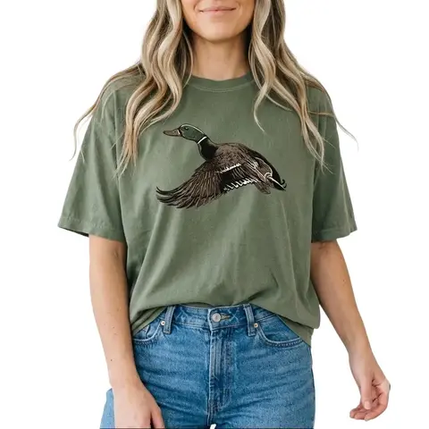 Mallard Duck Graphic T-Shirt, Unisex Relaxed Fit Top in Soft Garment-Dyed Cotton, Casual Short Sleeve Tee for Spring Hunting