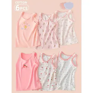 Girls Tank Tops 6 Pack Soft Comfortable Fabric Cute Strawberry Bunny Cartoon Print Front Bow Design Versatile Wear for Outer Inner Layering Suitable for All Seasons Baby Girl Camisole Base Layer Shirt