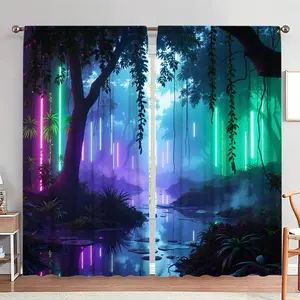 Forest Pattern Door Curtain, 1 Set Colorful Forest Print Door Curtain, Home Decor for Living Room Bedroom, Room Divider Curtain
