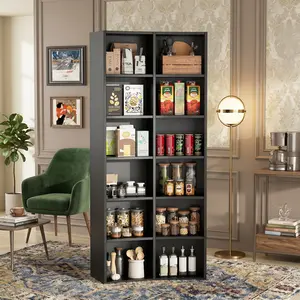 71 Inch Tall Narrow Corner Bookshelf with Backboard, 6-Tier Slim Design, 12 Storage Cubes & 2-Column Freestanding Display Rack, Space-Saving for Living Room Bedroom Home Office