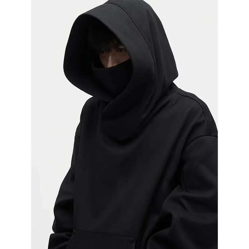 Men'S High Street Heavy Industry Plush American Style Hoodie Ninja Function Oversize Shoulder Pullover Novelty Hoodie Hoodie