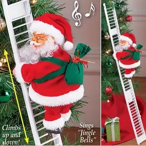 1 Set Singing Moving Santa Claus Christmas Tree Climbing Decoration with Musical Notes - Classic Red & White Plastic Stair Step Decor, Interactive Moving Parts, Easy Assembly for Indoor/ Holiday Home Decorations,  Durable & Safe for Stairs,