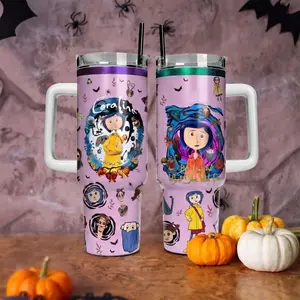 Coraline 20oz - 40oz Tumbler Stainless Steel with Straw, Double Wall Insulated, With Handle – Epic Cartoon Movies Series Design, Perfect Gift for Fans