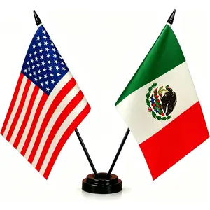 US & Mexico Twin Desk Flag Set - Miniature American & Mexican Combination Flag for Room Display