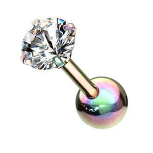 16G Rainbow PVD CZ Top Cartilage Barbell