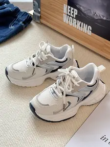 Unisex Kids Breathable Mesh Outdoor Casual Sports Shoes, Lace-Up Velcro Lightweight Versatile Sneakers, All Seasons Medium Width Patchwork Design, Casual Trainers