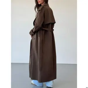 CoatBrownStyleEnglishDecorTieLongExtraColorCoffeeWarmWindproofAloruhNewMulti-PurposeWaistDouble-BreastedLapelTrench