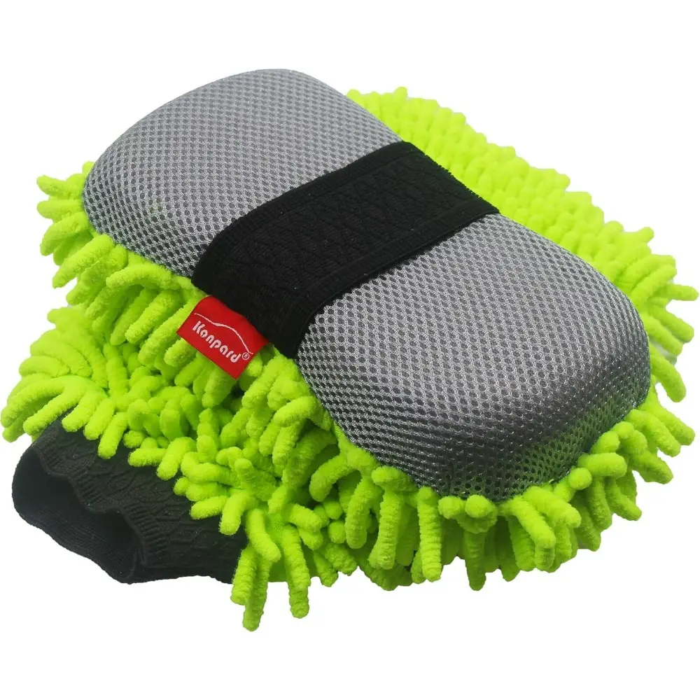 Premium Chenille Microfiber Sponge For Car Wash, Ultimate Mitt For Car Wash, Scratch Free, Lint Free, Double Sided, Plush(Green)