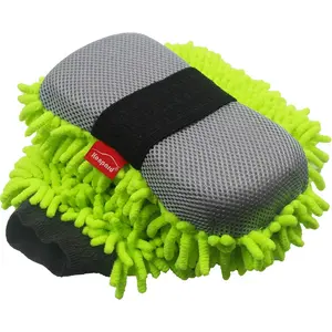 Premium Chenille Microfiber Sponge For Car Wash, Ultimate Mitt For Car Wash, Scratch Free, Lint Free, Double Sided, Plush(Green)