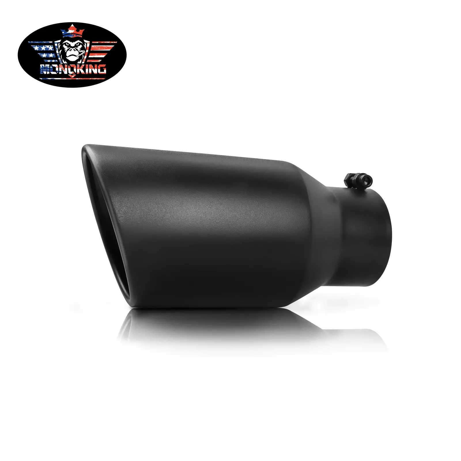 MONOKING Exhaust Tip for 4-Inch OD Tailpipes, 4-Inch Inlet x 6-Inch Outlet x 12-Inch Long Black Powder-Coated Stainless Steel Bolt-On Exhaust Tip with Slant Cut and Drain Hole