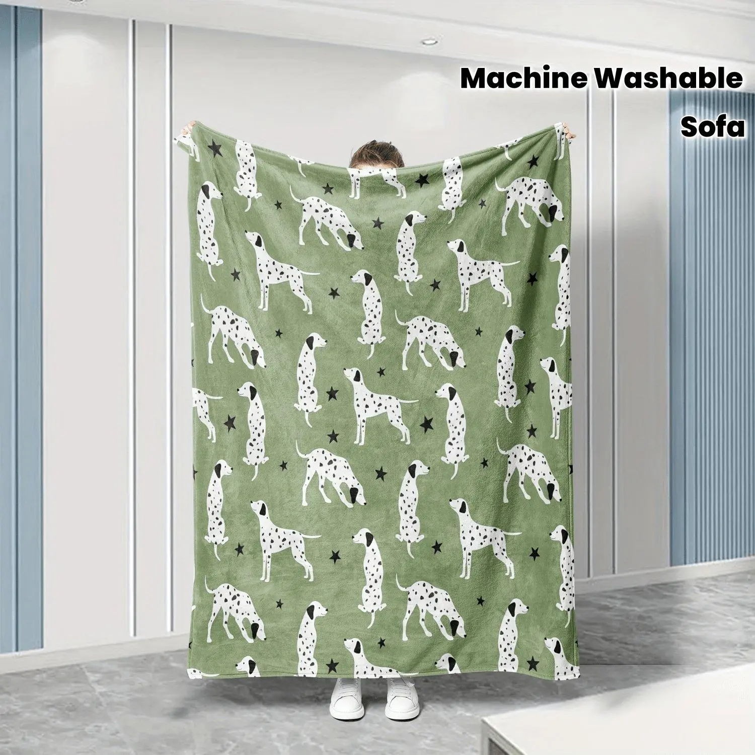 Cozy Warm Blanket Throw with Black Dalmatian and Star Design Soft Lightweight All Season Comfort for Sofa or Bed Machine Washable Digital Print 200-250gsm Dog Deco Plush Decorative Blanket